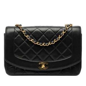 CHANEL Matelasse 25 Diana Chain Shoulder Bag in Black Lambskin for Women